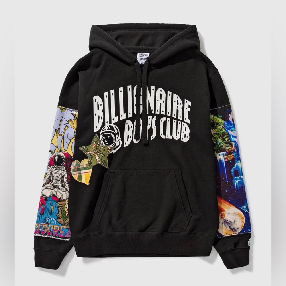Billionaire Boys Club Black Trance Hoodie, Patch Graphic Sleeves, LARGE